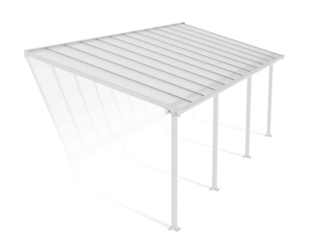 Feria 10 ft. x 24 ft. White Aluminium Patio Cover With 4 Posts, Clear Twin-Wall Polycarbonate Roof Panels