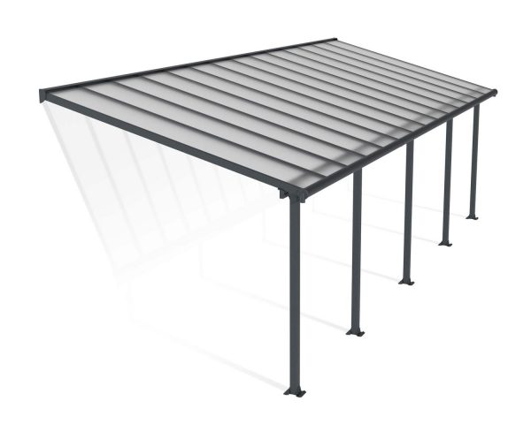 Feria 10 ft. x 28 ft. Grey Aluminium Patio Cover With 5 Posts, Clear Twin-Wall Polycarbonate Roof Panels