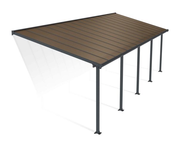 Feria 10 ft. x 30 ft. Grey Aluminium Patio Cover With 5 Posts, Bronze Twin-Wall Polycarbonate Roof Panels.
