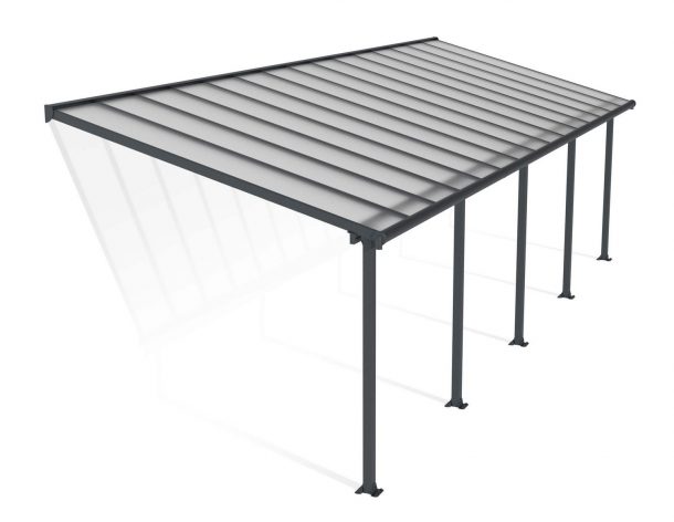 Feria 10 ft. x 30 ft. Grey Aluminium Patio Cover With 5 Posts, Clear Twin-Wall Polycarbonate Roof Panels.