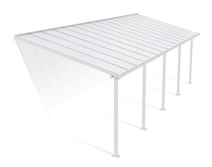 Feria 10 ft. x 30 ft. White Aluminium Patio Cover With 5 Posts, White Twin-Wall Polycarbonate Roof Panels.