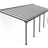 Feria 10 ft. x 32 ft. Grey Aluminium Patio Cover With 5 Posts, Clear Twin-Wall Polycarbonate Roof Panels
