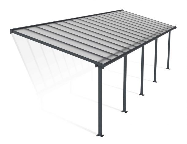 Patio Cover Kit Olympia 3 ft. x 9.71 ft. Grey Structure &amp; Clear Multi Wall Glazing