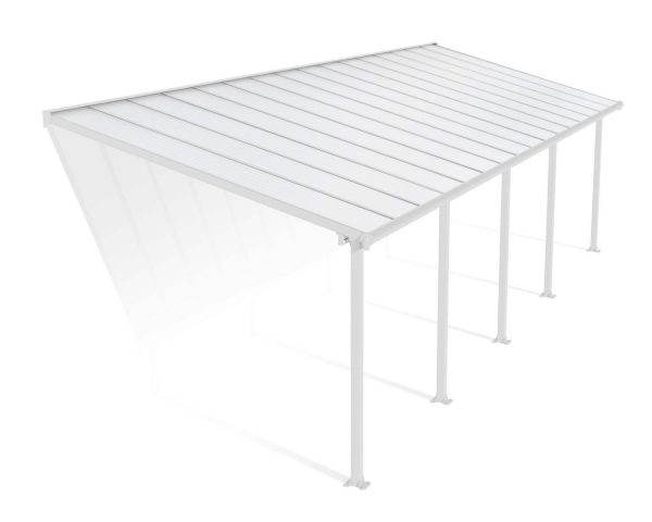 Feria 10 ft. x 32 ft. White Aluminium Patio Cover With 5 Posts, White Twin-Wall Polycarbonate Roof Panels.