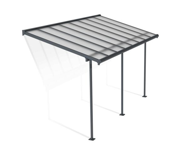 Sierra 7 ft. x 15 ft. Grey Aluminium Patio Cover With 3 Posts, Clear Twin-Wall Polycarbonate Roof Panels.