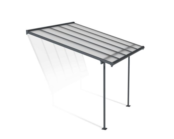 Sierra 10 ft. x 10 ft. Grey Aluminium Patio Cover With 2 Posts, Clear Twin-Wall Polycarbonate Roof Panels.