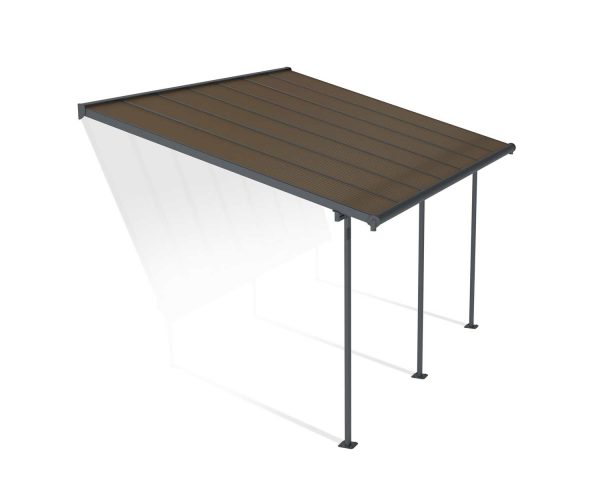 Sierra 10 ft. x 14 ft. Grey Aluminium Patio Cover With 3 Posts, Bronze Twin-Wall Polycarbonate Roof Panels.