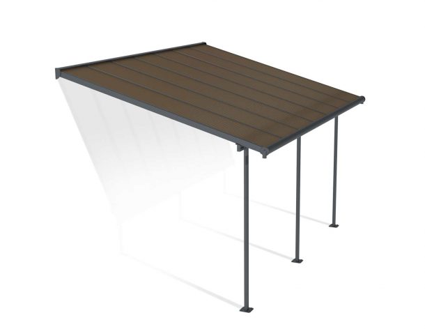 Sierra 10 ft. x 14 ft. Grey Aluminium Patio Cover With 3 Posts, Bronze Twin-Wall Polycarbonate Roof Panels.