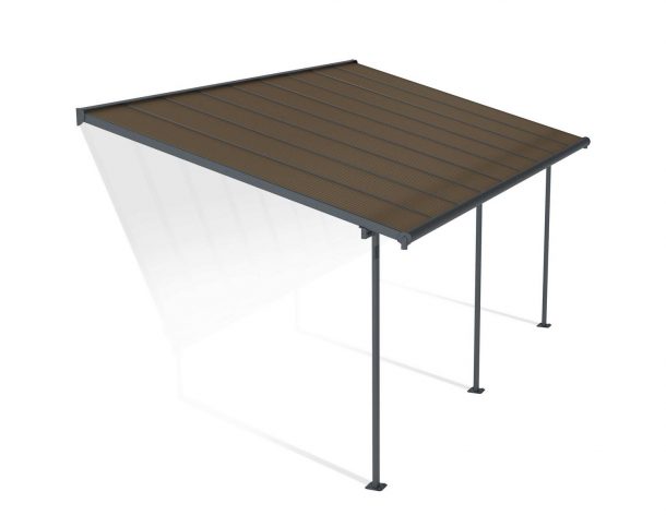 Sierra 10 ft. x 18 ft. Grey Aluminium Patio Cover With 3 Posts, Bronze Twin-Wall Polycarbonate Roof Panels.