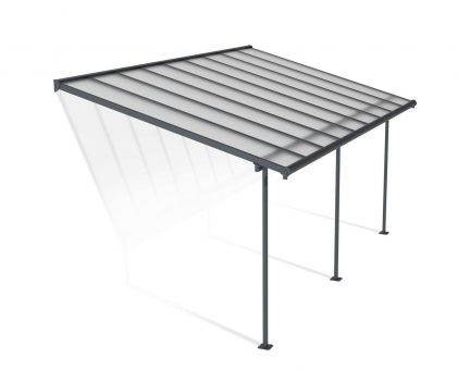 Sierra 10 ft. x 14 ft. Grey Aluminium Patio Cover With 3 Posts, Clear Twin-Wall Polycarbonate Roof Panels.