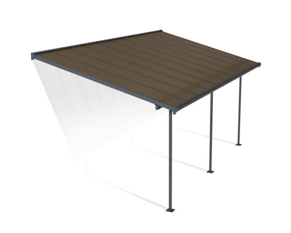Sierra 10 ft. x 20 ft. Grey Aluminium Patio Cover With 3 Posts, Bronze Twin-Wall Polycarbonate Roof Panels.