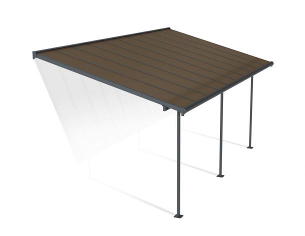Sierra 10 ft. x 20 ft. Grey Aluminium Patio Cover With 3 Posts, Bronze Twin-Wall Polycarbonate Roof Panels.