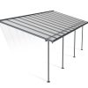Sierra 10 ft. x 24 ft. Grey Aluminium Patio Cover With 4 Posts, Clear Twin-Wall Polycarbonate Roof Panels.