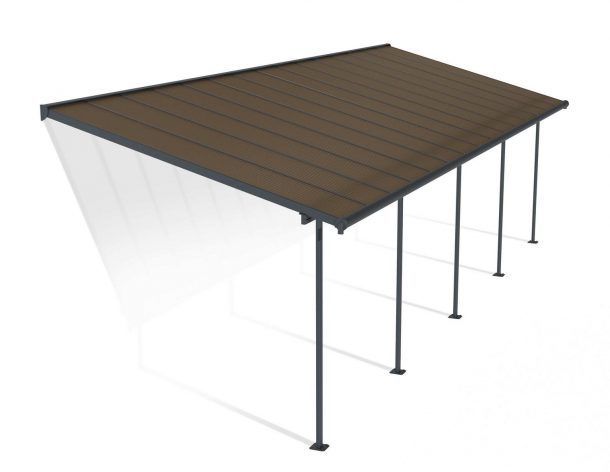 Sierra 10 ft. x 30 ft. Grey Aluminium Patio Cover With 5 Posts, Bronze Twin-Wall Polycarbonate Roof Panels