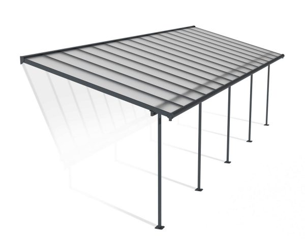 Sierra 10 ft. x 30 ft. Grey Aluminium Patio Cover With 5 Posts, Clear Twin-Wall Polycarbonate Roof Panels
