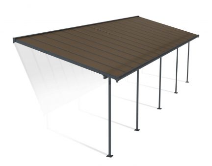 Sierra 10 ft. x 32 ft. Grey Aluminium Patio Cover With 5 Posts, Bronze Twin-Wall Polycarbonate Roof Panels