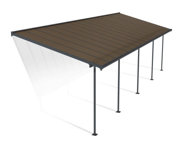Sierra 10 ft. x 32 ft. Grey Aluminium Patio Cover With 5 Posts, Bronze Twin-Wall Polycarbonate Roof Panels