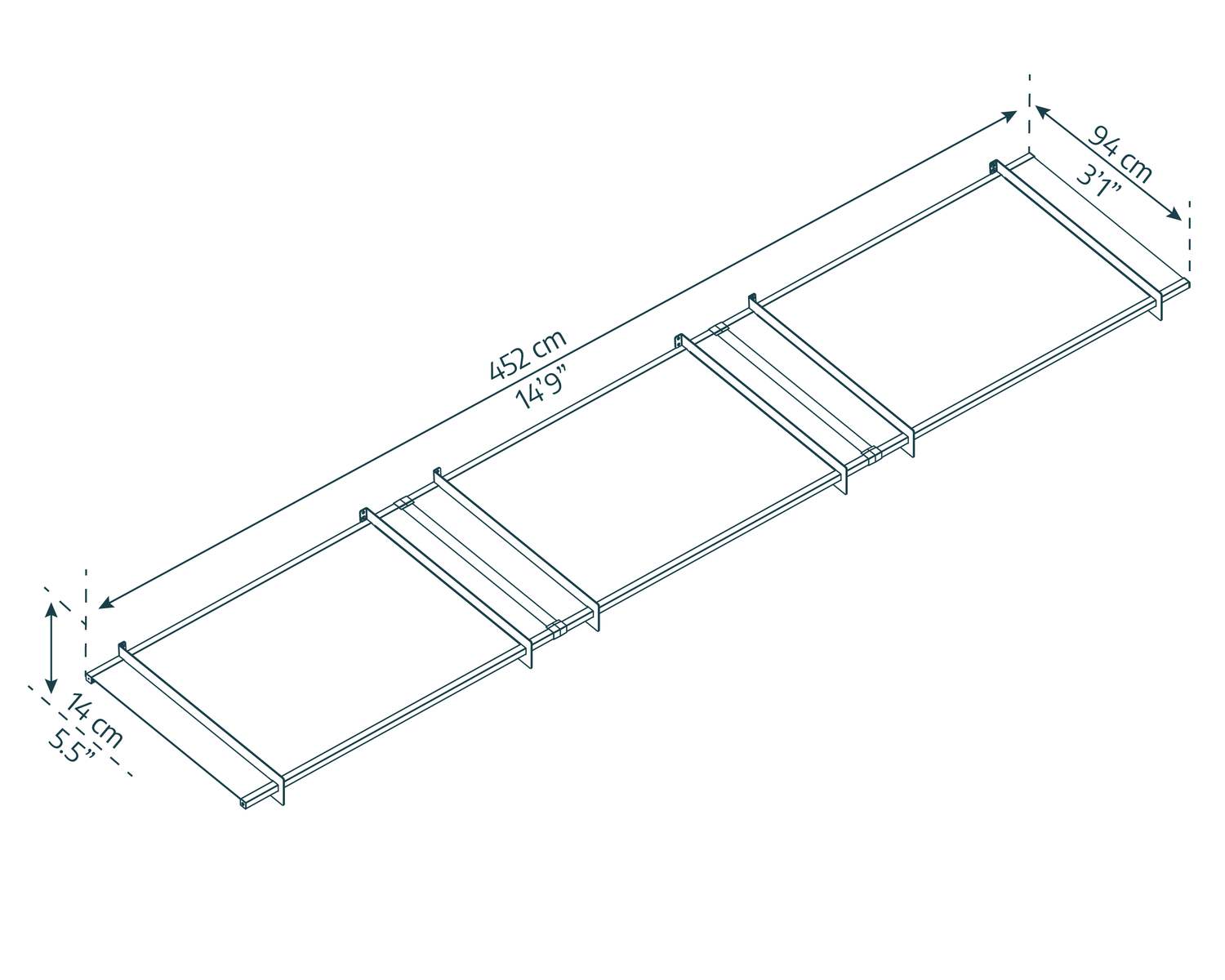 Nancy door awning, 3 ft x 15 ft, clear panel sketch