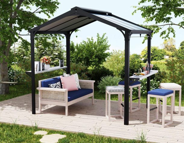 Abri BBQ 180x224cm en alu noir et polycarbonate gris AUSTIN – Canopia by  Palram