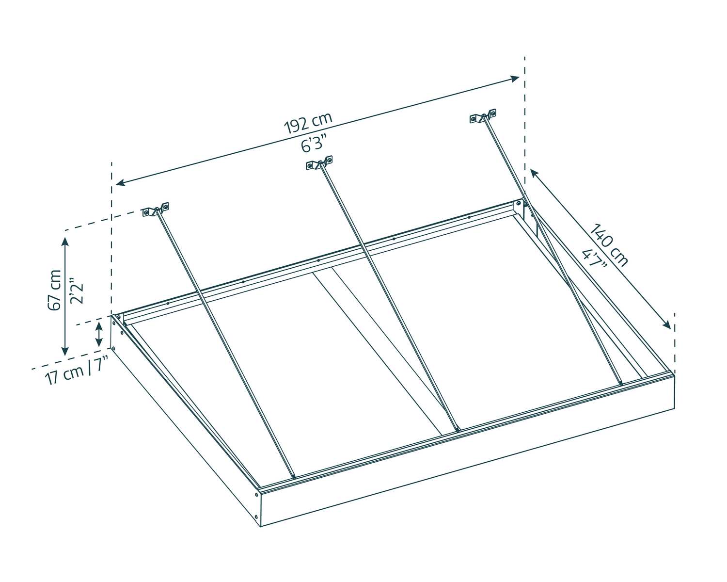 Sophia XL door awning, 5 ft x 7 ft, sketch