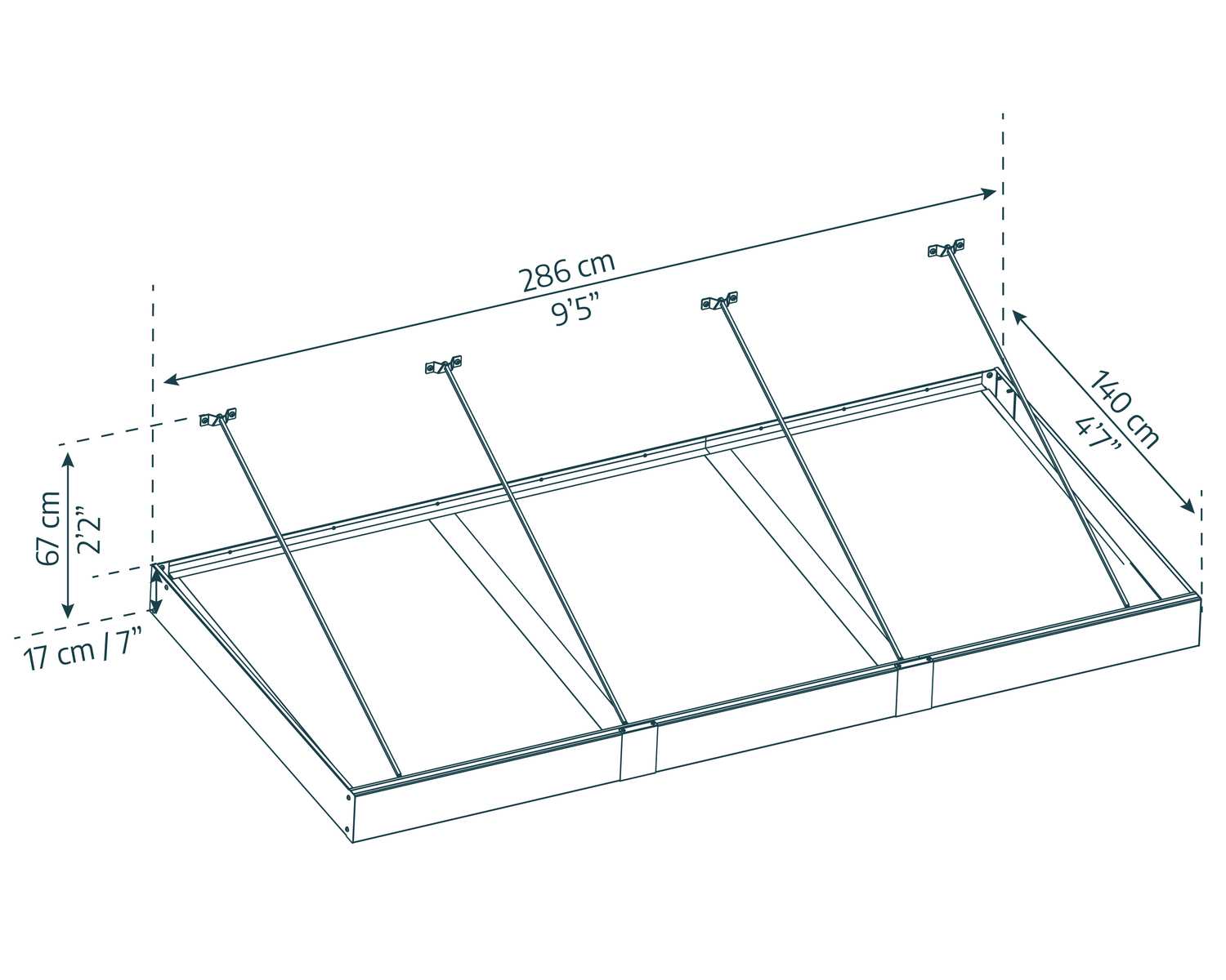 Sophia XL door awning, 4.7 ft x 9.4 ft, sketch