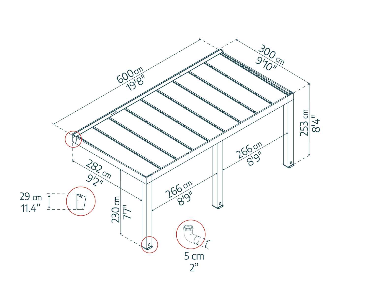 Helsinki 10 ft. x 20 ft. Patio Cover wooden pergola sketch