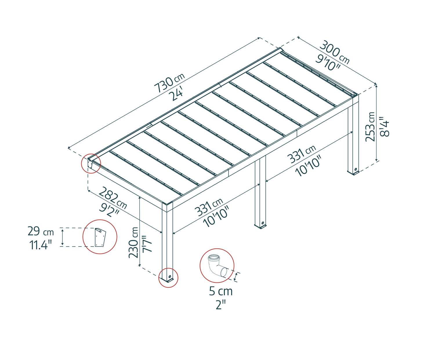 Helsinki 10 ft. x 24 ft. Patio Cover pergola sketch