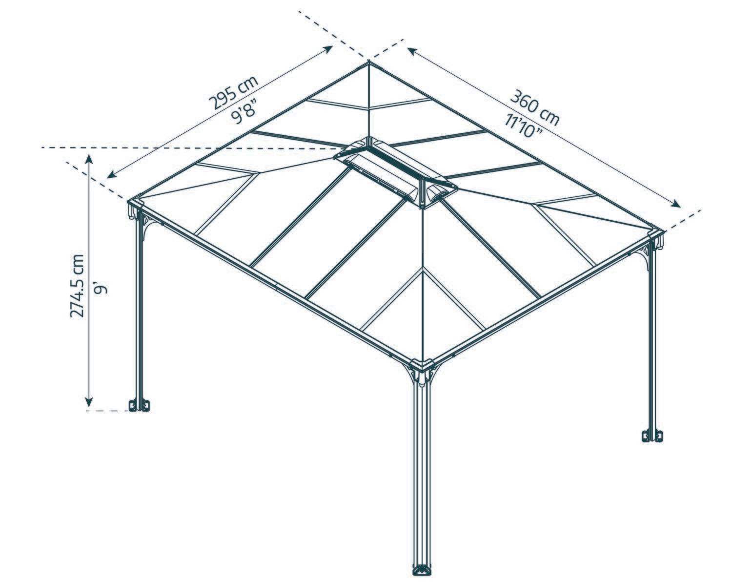 Martinique 10ft x 12ft grey aluminum gazebo with HEAT BLOCK technology, modern design, and a durable frame Sketch