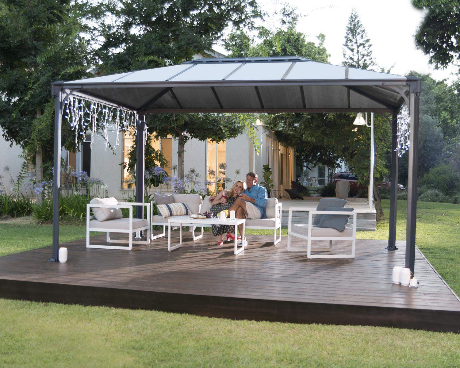 Martinique 10ft x 14ft grey aluminum gazebo with a stylish design and sturdy frame, ideal for elevating your outdoor living area