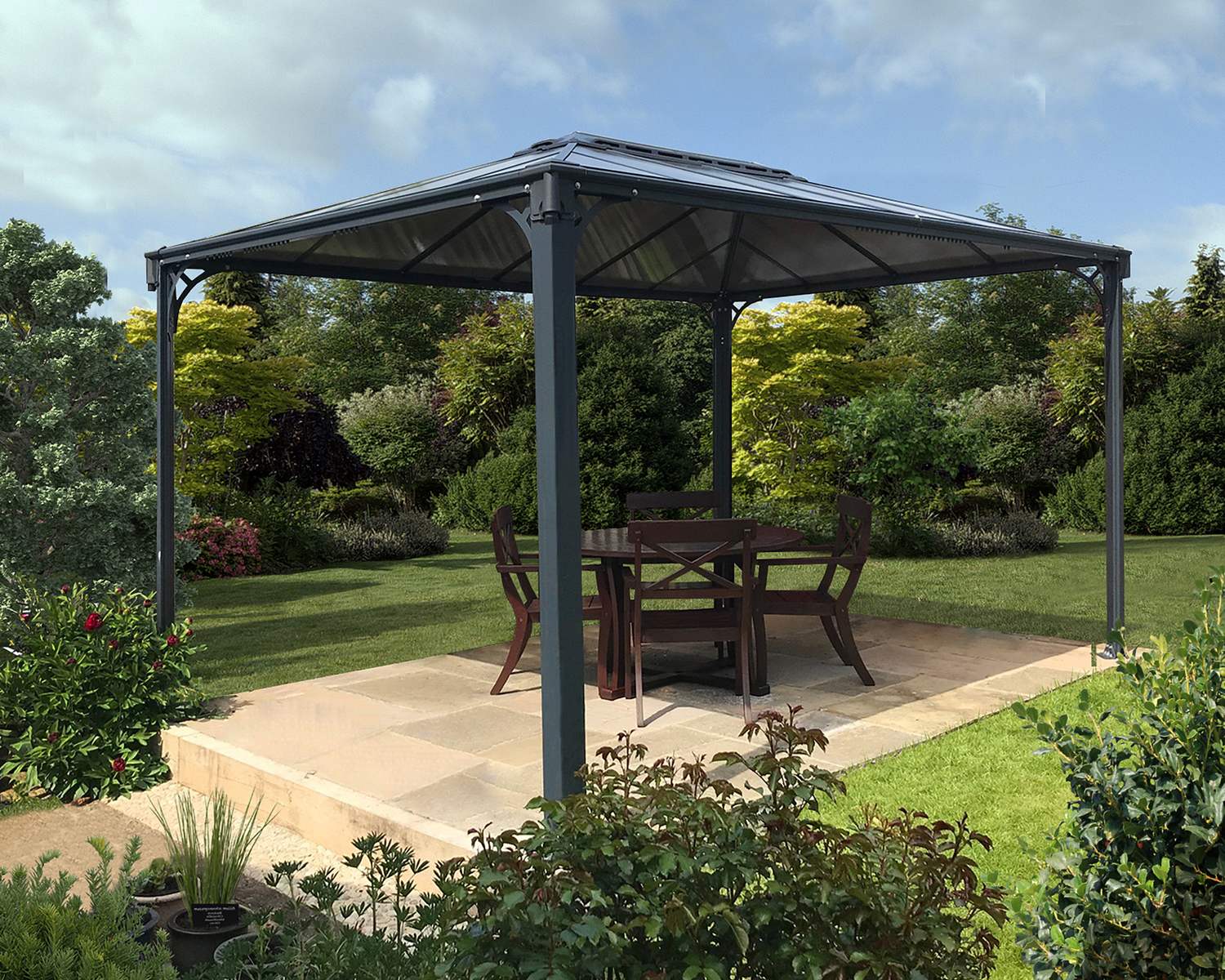 Martinique 10ft x 14ft grey aluminum gazebo with a stylish design and sturdy frame, ideal for elevating your outdoor living area