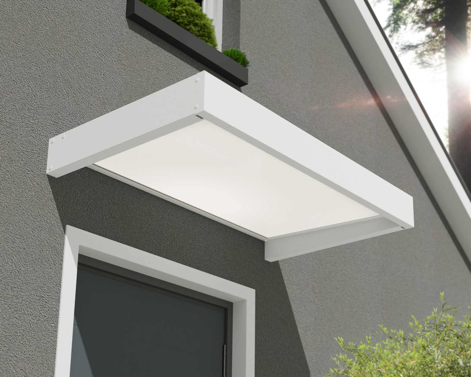 White Sophia door awning 3 ft x 5 ft above a door