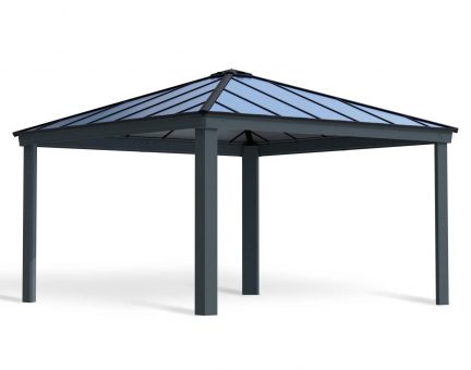 Grey 14ft x 14ft Colorado aluminum carport with twin-wall panels, elegantly showcasing its contemporary design