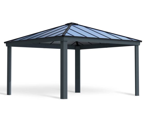 Grey 14ft x 14ft Colorado aluminum carport with twin-wall panels, elegantly showcasing its contemporary design