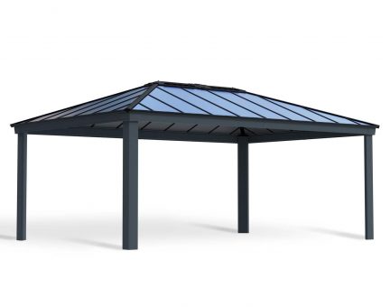 Grey 14ft x 20ft Colorado aluminum carport with twin-wall panels, beautifully highlighting its modern and elegant design