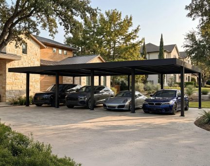 Oslo 20 ft. x 40 ft. Carport Kit - Black Structure Grey polycarbonate Panels
