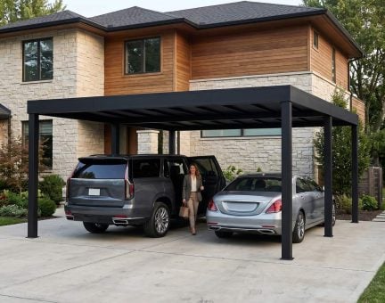 Oslo 20 ft. x 20 ft. Carport Kit - Black Structure Grey polycarbonate Panels