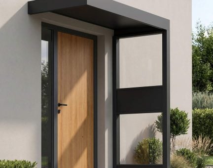 Sophia 3ft x 7ft Door Awning Kit with Side Wall - Grey Structure & Opaque Gray Panel (ACP)