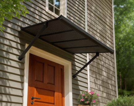 Augustine 3 ft. x 5 ft. Door Awning Kit - Black Structure & Opaque Grey Panels