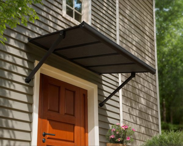 Palram Canopia Door Awnings Augustine 4.8ft Black Grey Main 2 USA