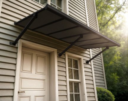 Augustine 3 ft. x 7 ft. Door Awning Kit - Black Structure & Opaque Grey Panels