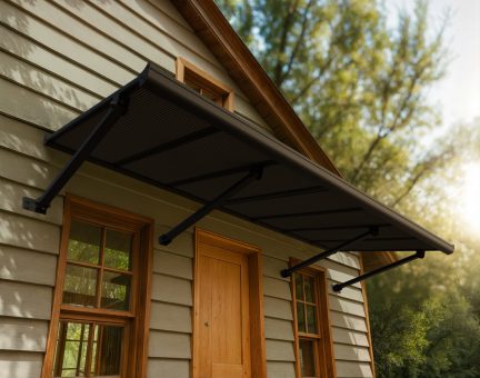 Augustine 3 ft. x 8 ft. Door Awning Kit - Black Structure & Opaque Grey Panels