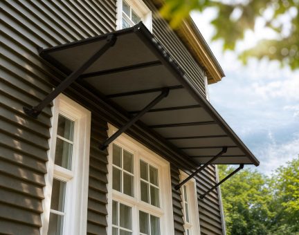 Augustine 3 ft. x 10 ft. Door Awning Kit - Black Structure & Opaque Grey Panels