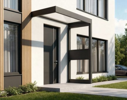 Sophia 3ft x 7ft Door Awning Kit with Side Wall - Grey Structure & Clear Panels