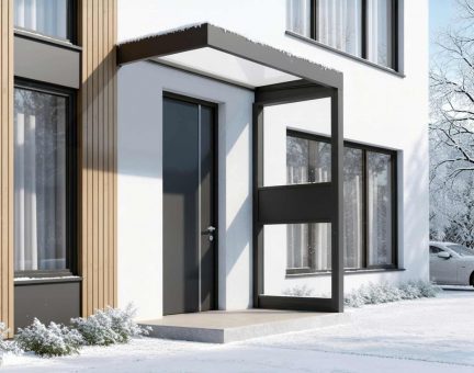 Sophia 3ft x 7ft Door Awning Kit with Side Wall - Grey Structure & Clear Panels