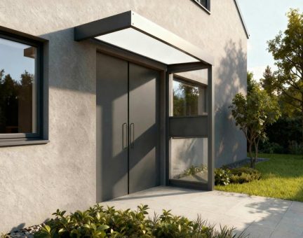 Sophia 3ft x 7ft Door Awning Kit with Side Wall - Grey Structure & white Opal Panels