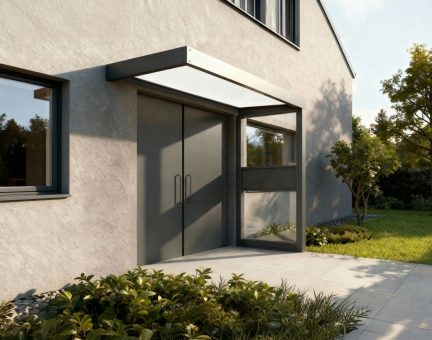 Sophia 3ft x 7ft Door Awning Kit with Side Wall - Grey Structure & white Opal Panels