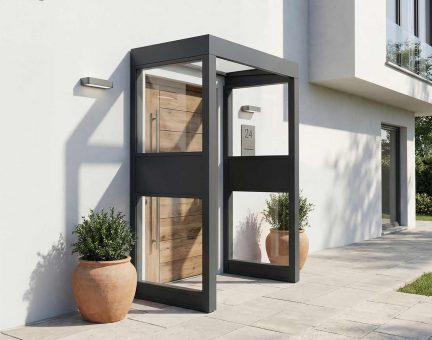 Sophia 3ft x 5ft Door Awning Kit with 2 Side Walls - Grey Structure & Clear Panels