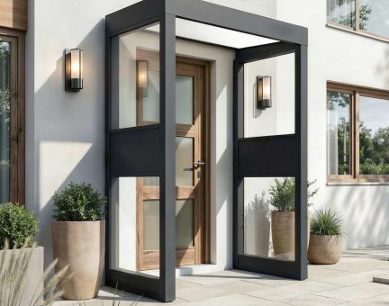 Sophia 3ft x 5ft Door Awning Kit with 2 Side Walls - Grey Structure & White Opal Panels