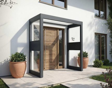 Sophia 3ft x 7ft Door Awning Kit with 2 Side Walls - Grey Structure & Clear Panels