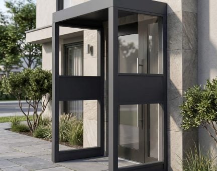 Sophia 3ft x 5ft Door Awning Kit with 2 Side Walls - Grey Structure & Opaque Gray Panel (ACP)